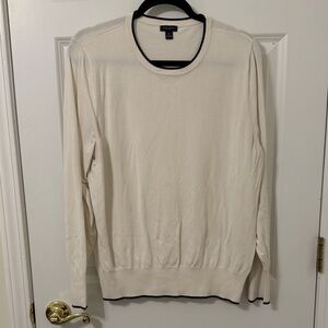 Ann Taylor White Crewneck Sweater Black Trim XXL